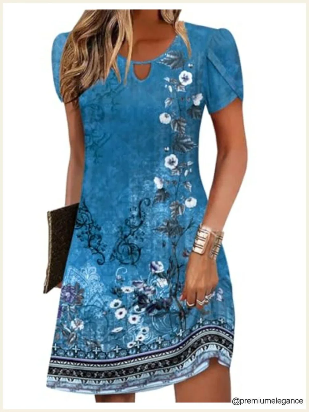 Women's Floral A-Line Mini Dress with Pockets Short Sleeve Casual Summer